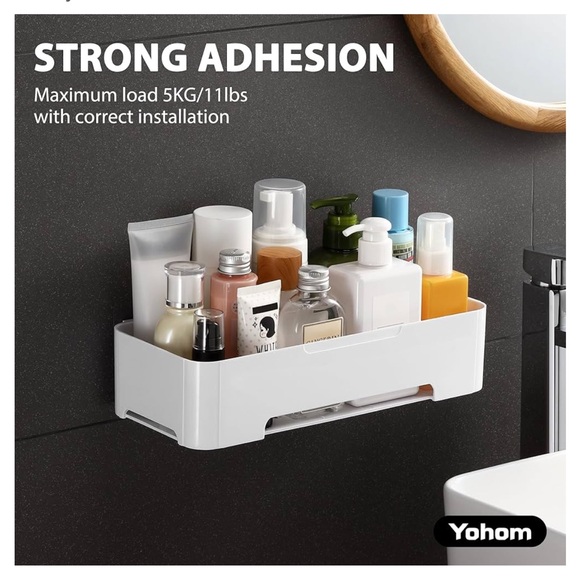 BNIB Adhesive Shower Caddy Shelf Bathroom Wall Holder Storage Organizer White - Picture 6 of 8